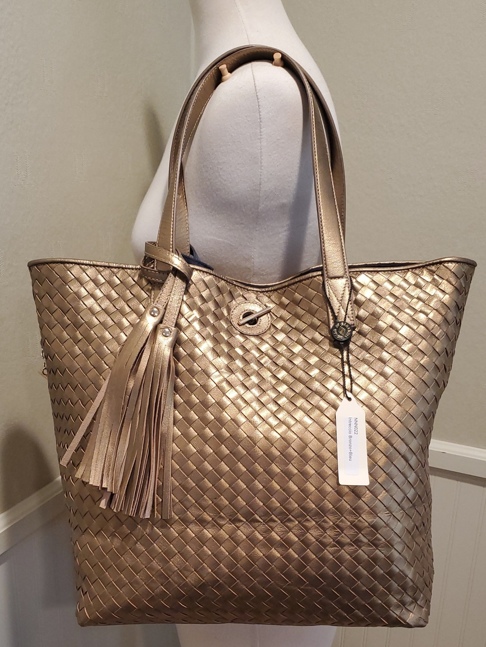 NWT Ape Regina Firenze Woven Leather Tote Bronze